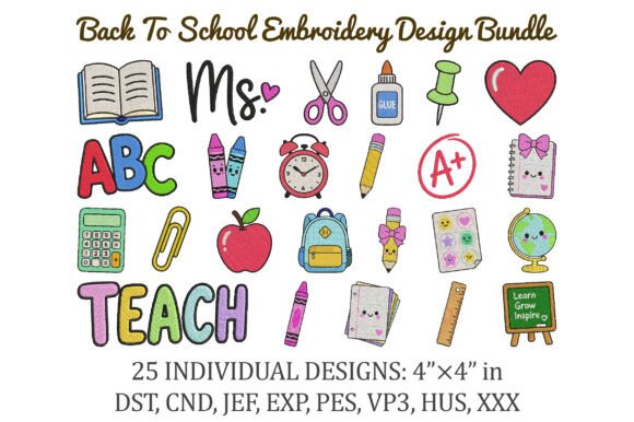 Back to School Embroidery Design Bundle