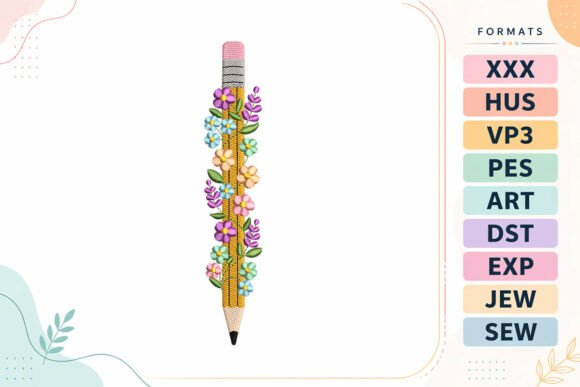 Floral Pencil Back to School Embroidery Design Evaluation