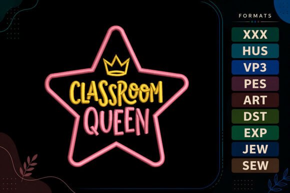 Queen Star Back to School Embroidery Design