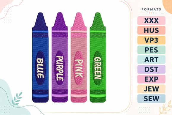 Revitalizing Educational Creativity: The Strategic Value of the Blue Purple Pink Green Crayon Embroidery Design
