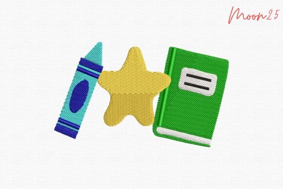 School Crayon Star Book Learning Trio Embroidery Design