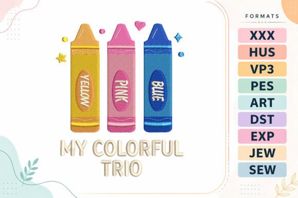 Trio Crayon Back to School Embroidery Design